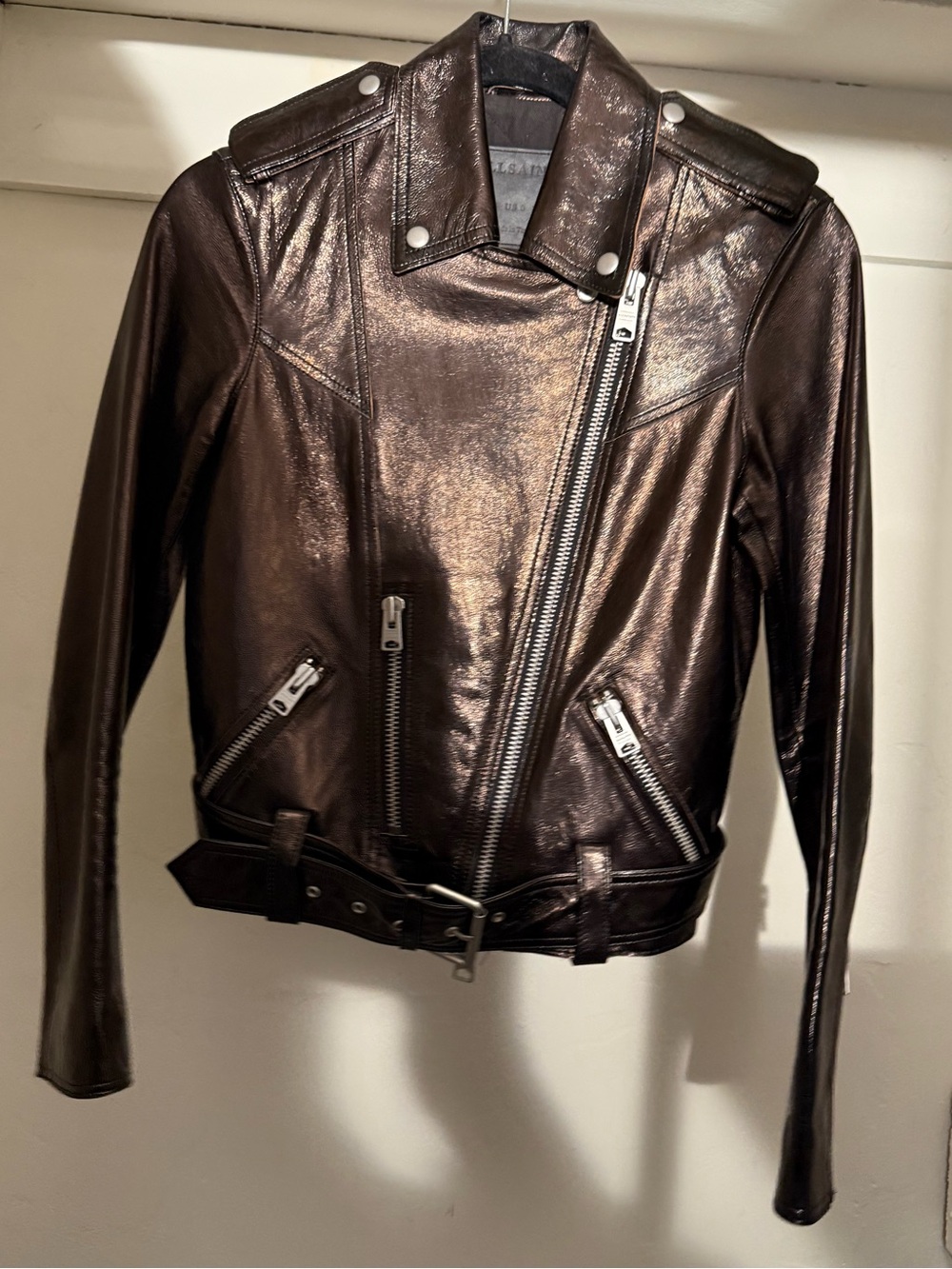 RARE BRONZE AllSaints Rigby Payton Lamb Leather Jacket